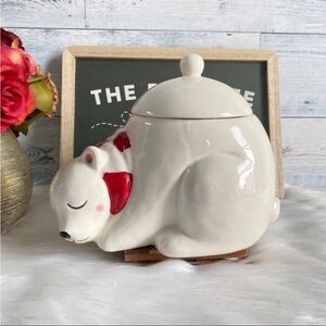 Magenta Blushing Polar Bear Christmas Canister Cookie Jar